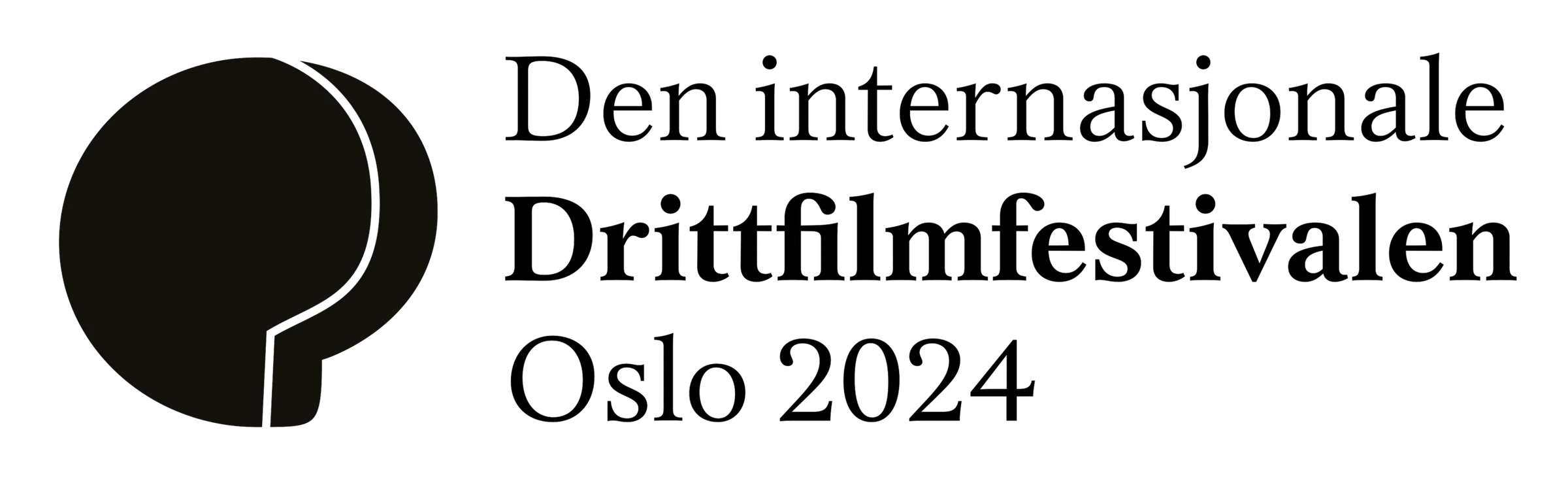 Black logo for Den internasjonale Drittfilmfestivalen Oslo 2024 with a round abstract mark