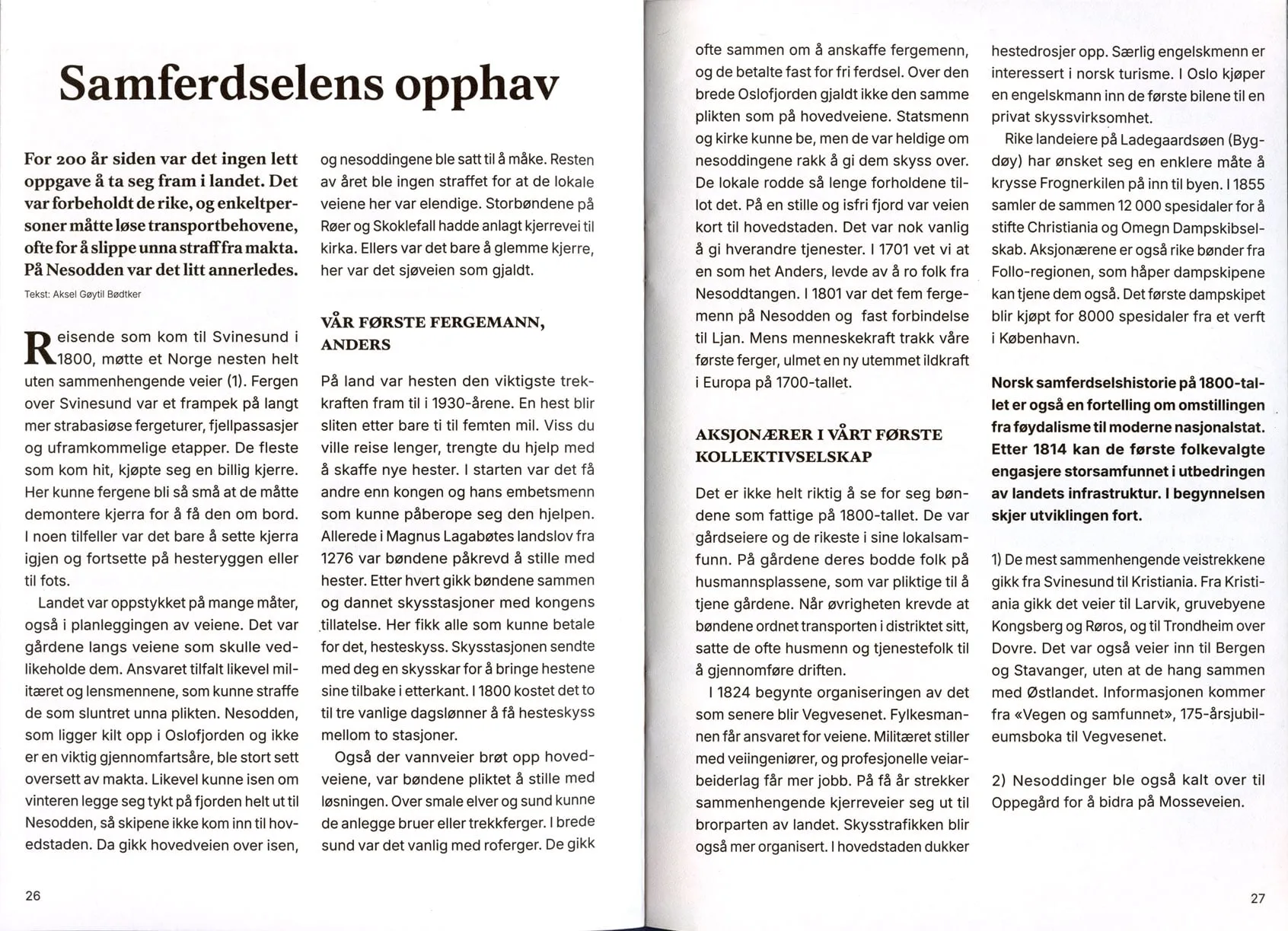 Signalen magazine spread 'Samferdselens opphav' with serif headline and multi-column text